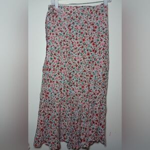 Banana Republic Red and Pink Smocked Pencil Maxi Skirt